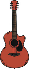Acoustic guitar illustration with brown neck and red body vector image for music and instrument designs