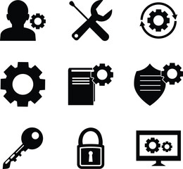Business and security icon set, ongoing operation, risk, resilience, and procedures symbol