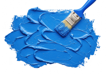 A blue paint stroke with a paintbrush creating a thick, textured pattern, isolated on a transparent background