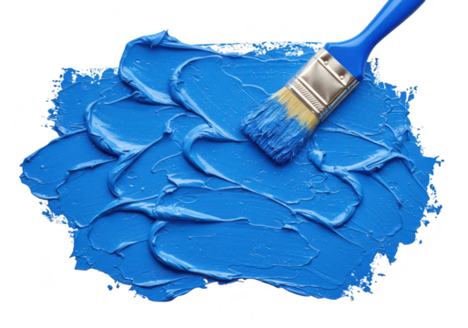 A blue paint stroke with a paintbrush creating a thick, textured pattern, isolated on a transparent background - Powered by Adobe