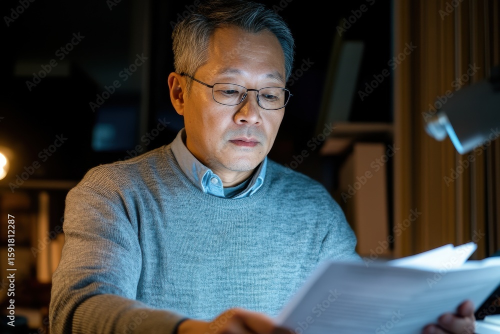 Poster middle-aged man analyzes risk assessment reports with team to identify vulnerabilities in business p