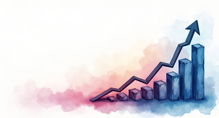 Realistic Watercolor Global Investment Trend: Rising Currency Bars on Textured Gradient Backdrop with Subtle Transitions - Ideal for Financial Concepts, Empty Space for Text