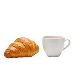 French croissant and coffee cup, side view, minimal style, isolated