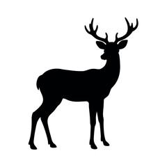 Obraz premium Alert deer with tall antlers in side pose Line Art Vector illustration