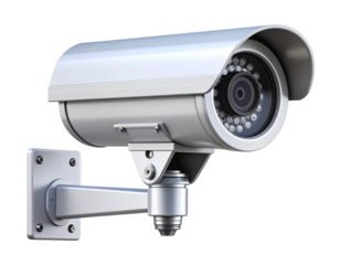 Bullet-Type Outdoor Surveillance Camera with Mounting Bracket, isolated on transparent background PNG