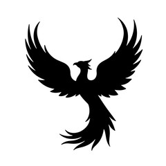 Obraz premium Silhouette of phoenix in flight, rebirth symbolism, elegance and transformation