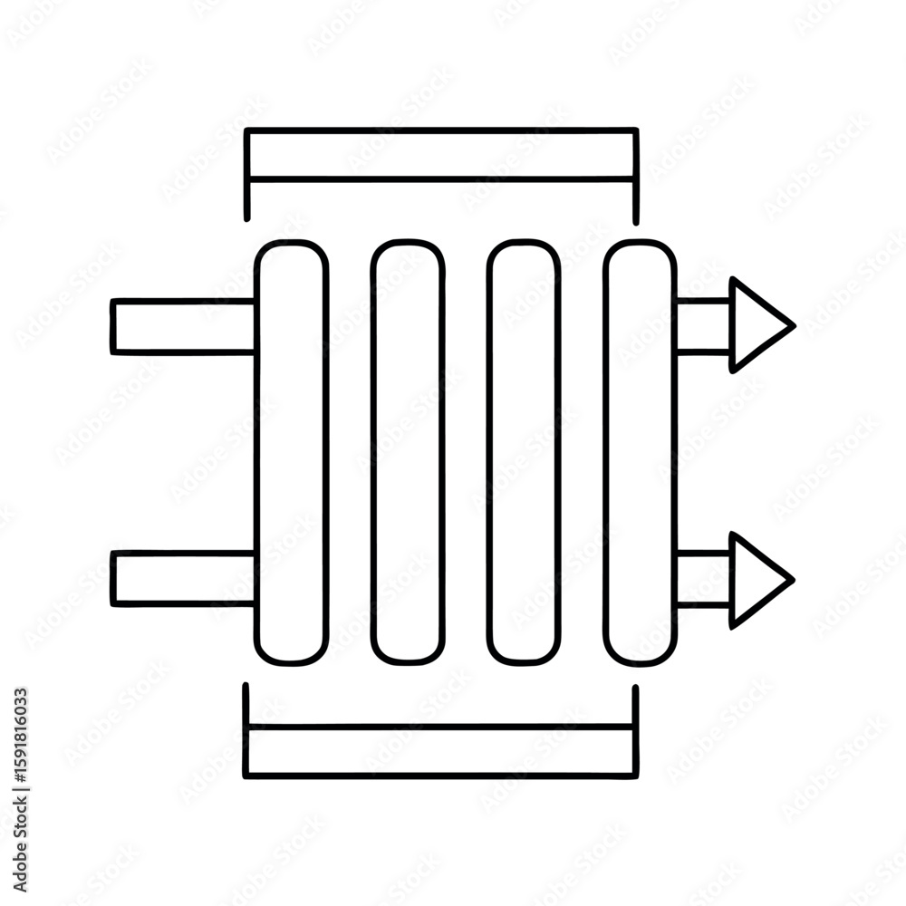 Aufkleber schematic heat exchanger diagram with arrows representing fluid flow in and out