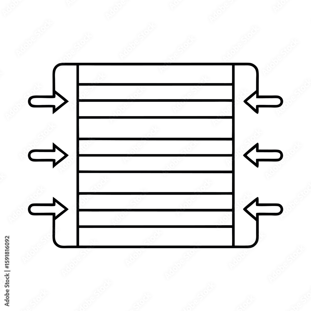 Aufkleber heat exchanger schematic with rectangle and arrows for inflow and outflow