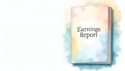 Watercolor Earnings Report Cover with Embossed Title and Pastel Brushstrokes - Financial Booklet Concept with Empty Space for Custom Text or Graphics