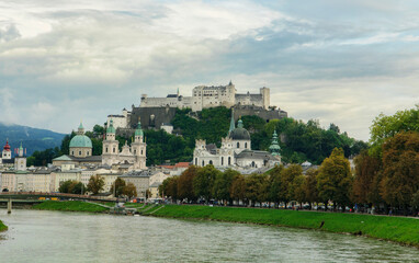 View of Salzburg Cathedral in Altstadt, Salzburg, Austria