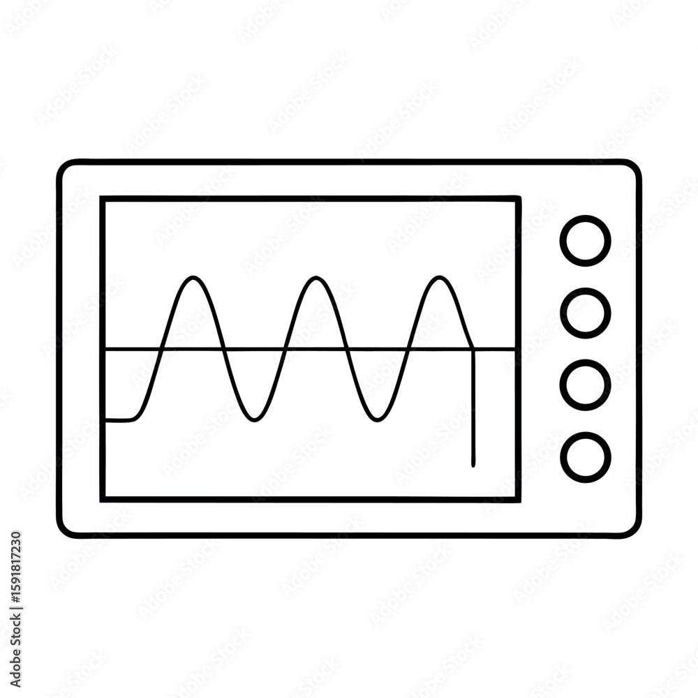 Poster oscilloscope screen with wavy signal line vector graphic design