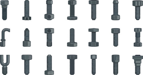 Vector Illustration of Steel Bolts – Heavy Duty Fasteners for Industrial and Mechanical Applications"


