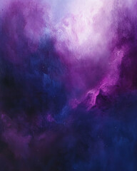 Fototapeta premium Mystical Abstract Space Painting with Deep Purple and Blue Nebula Clouds and Glowing Celestial Light 