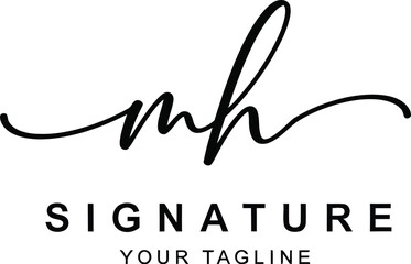 Graceful handwritten MH signature logo in minimalist black design showcasing elegance, ideal for personal branding and professional identity applications.