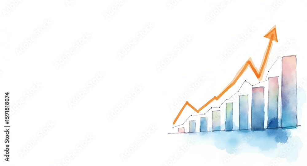 Poster watercolor style realistic depiction annual business analysis meeting financial metrics growth overv