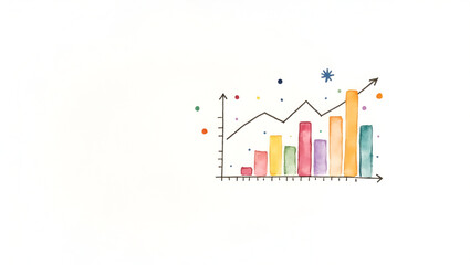 Watercolor Quarterly Report Summary: Pastel Bar Charts & Handwritten Annotations in Stock Photo with Left Space for Customization