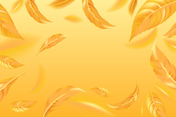 Obraz premium Realistic autumn yellow leaves on a yellow background. Autumn sale background. Falling flying autumn leaves background. Vector illustration