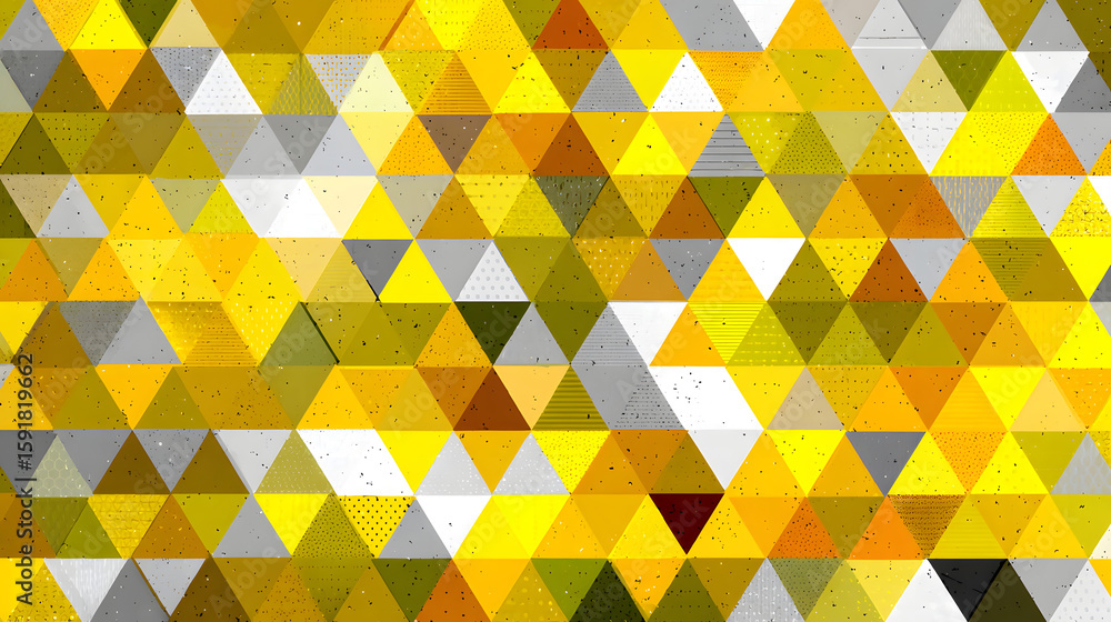 Poster colorful pattern of triangles and squares. the triangles are yellow and the squares are white. the p