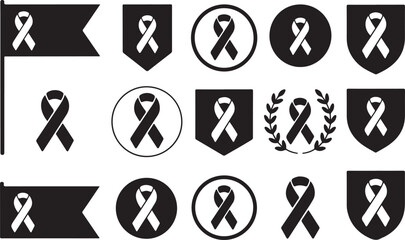 Cancer Awareness Ribbons with Stars, Shields, and Laurel Symbols