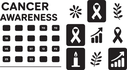 Fototapeta premium Cancer Awareness Calendar and Symbol Collection with Growth and Support Icons