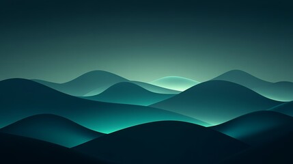 Abstract Landscape Illustration with Teal Waves and Soft Light Background