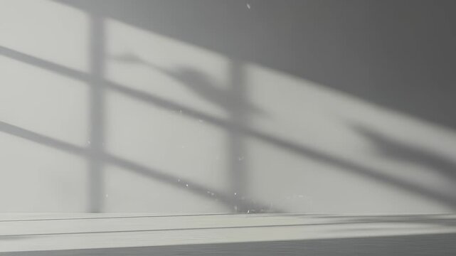 Sunlight casting geometric shadows on a clean, empty room floor