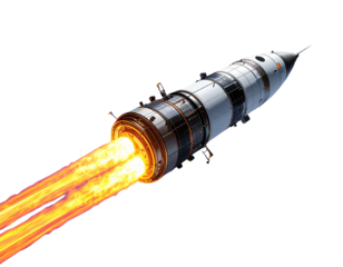 3D Illustration of Space Capsule Breaking Through Earth's Atmosphere with Glowing Heat Shield, isolated on transparent background PNG”