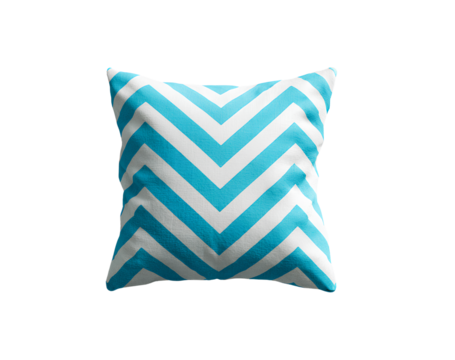 Turquoise Cushion with White Chevron Pattern and Linen Texture, Top-Down View, Isolated on Transparent Background