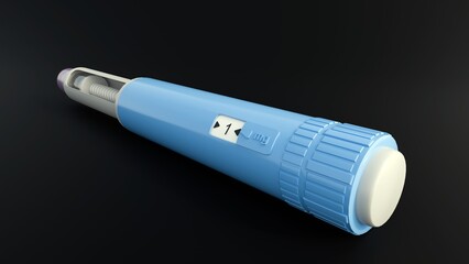 A 3d rendering of pre-filled GLP-1 receptor agonist pens, used for the treatment of type 2 diabetes or for weight management. It's disposable or multi-dose reusable pen.