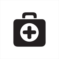 Obraz premium Black medical first aid kit icon with cross symbol representing emergency, health, and safety care