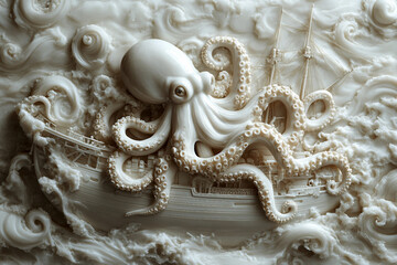 Generative AI bas relief sculpture featuring engraved classical decor with ancient historical elements