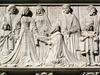 Coronation of a queen from the frieze of the Supreme Court, formerly the Middlesex Guildhall in...