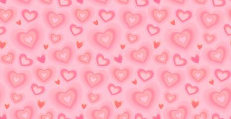 Vector seamless pattern with pink gradient aura heart shapes. Cute romantic y2k background, valentines day decoration, wallpaper, print, packaging, fabric.