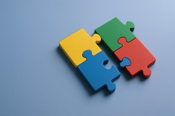 Fototapeta premium Colorful Interlocking Puzzle Pieces Arranged on Light Blue Background.