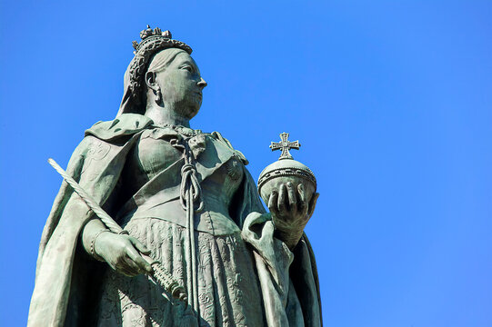 Queen Victoria statue dating from 1901 is outside the town hall Council House in Victoria Square Birmingham West Midlands England UK, monument travel destination stock photo image