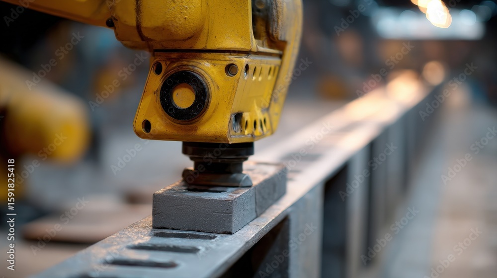 Aufkleber maintenance technical machinery infrastructure concept. robot arm working on metal components in a f