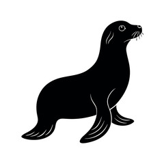 Playful sea lion basking on shore Line Art Vector illustration
