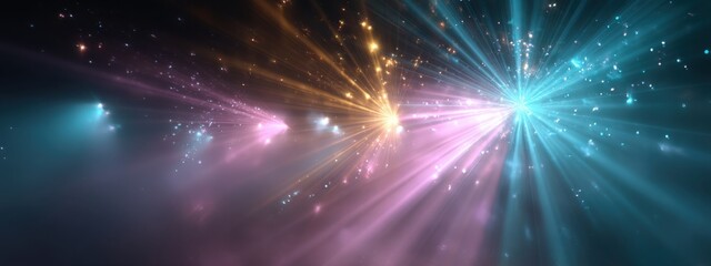 Obraz premium Colorful light rays cutting through dark smoky air layout