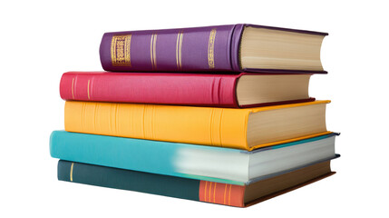 Stack of Colorful Books in Assorted Arrangements Isolated on White Background