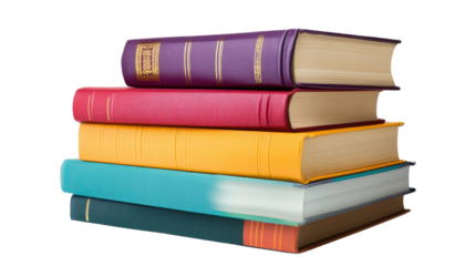 Stack of Colorful Books in Assorted Arrangements Isolated on White Background