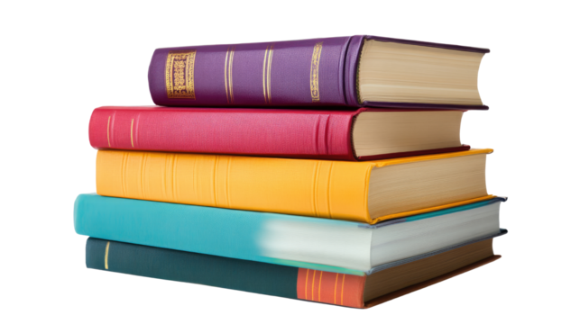 Stack of Colorful Books in Assorted Arrangements Isolated on White Background