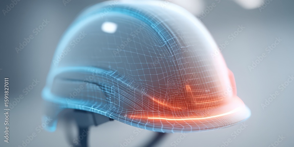 Poster maintenance technical machinery infrastructure concept. 3d rendering of a safety helmet with a digit