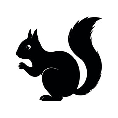 Squirrel sitting with fluffy tail curled Line Art Vector illustration