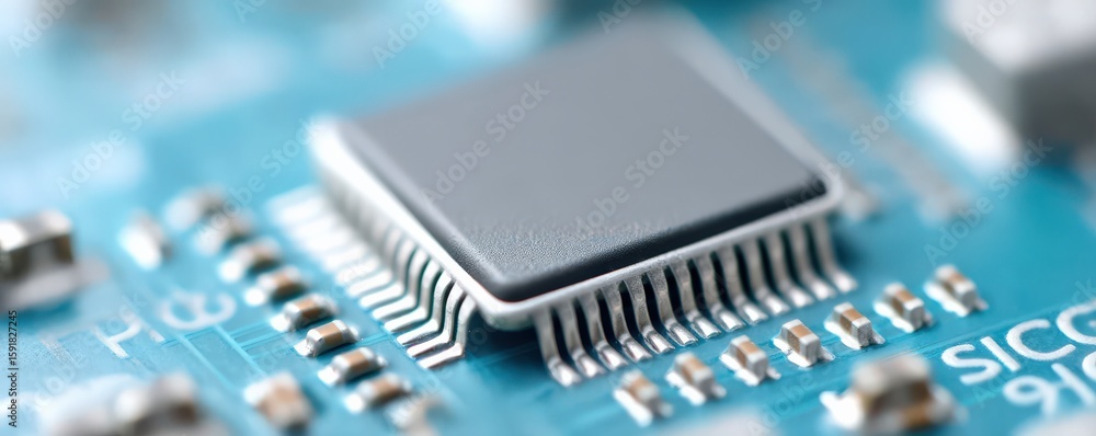 Aufkleber maintenance technical machinery infrastructure concept. close-up of a microchip on a circuit board.