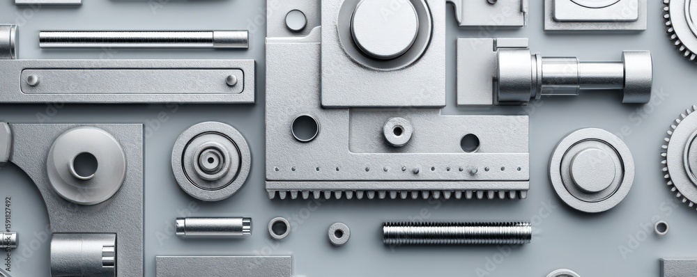 Poster maintenance technical machinery infrastructure concept. metallic mechanical components arranged in a