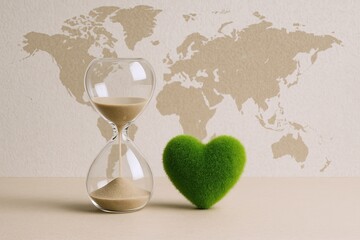 Inspirational Eco Friendly Earth Day Concept with Heart and Hourglass for Sustainability.