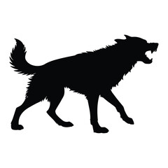 angry black dog silhouette on white