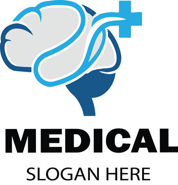 Naklejki Brain logo with a plus symbol and the text "MEDICAL SLOGAN HERE"