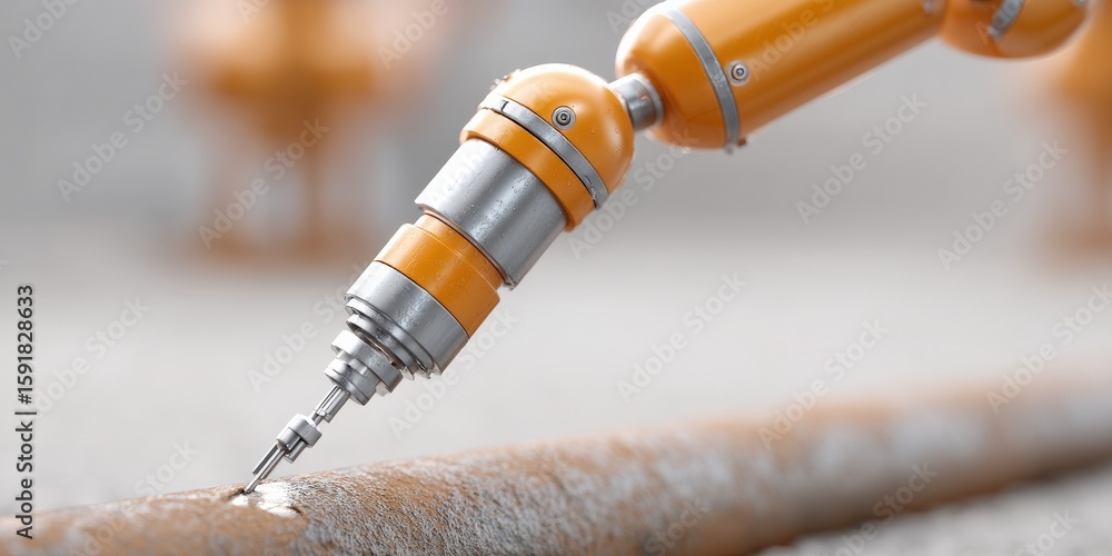 Poster maintenance technical machinery infrastructure concept. robotic arm precision tool working on a surf