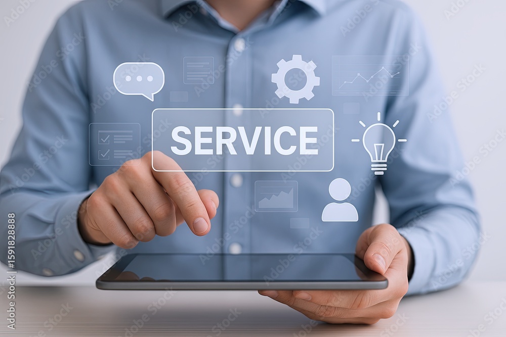Poster modern digital service concept with user interface hologram and technology.